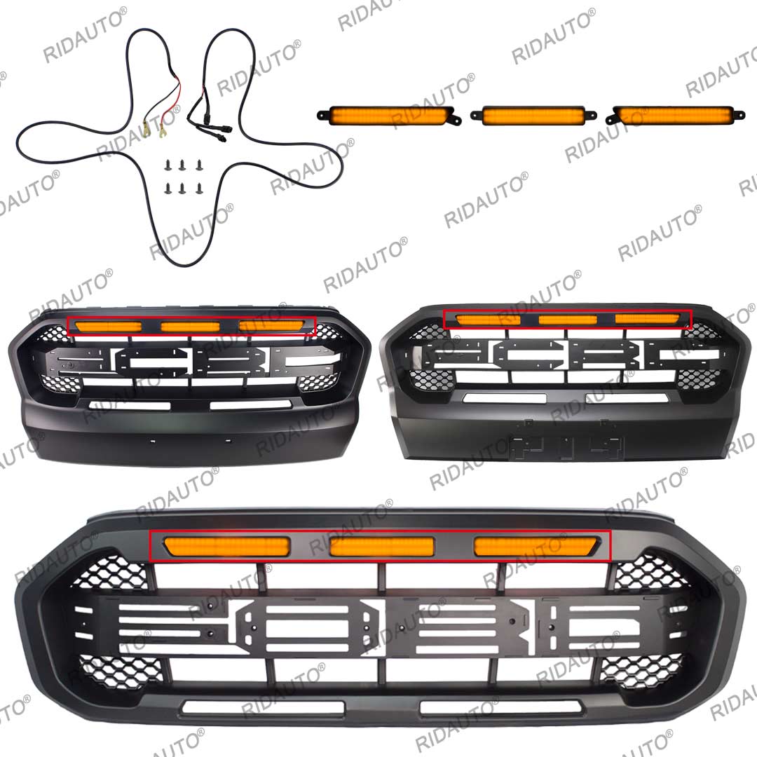 3 個 LED ライトバーキット HMT アフターマーケットラプターグリル用 2015-2021 フォードレンジャー T7 T8 アンバーイエローホワイトカラー