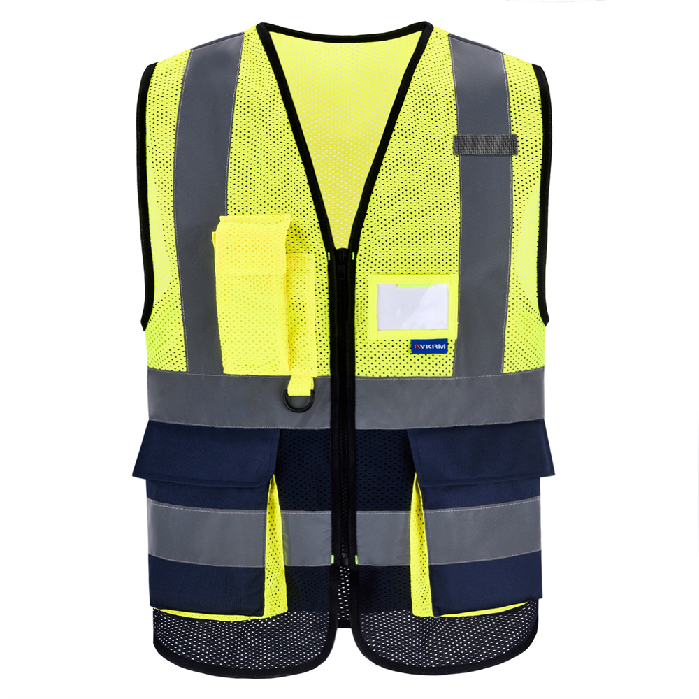AYKRM 高視認性反射ベスト安全ジップポケット Hi Viz セキュリティチョッキマルチカスタマイズされたロゴ建設
