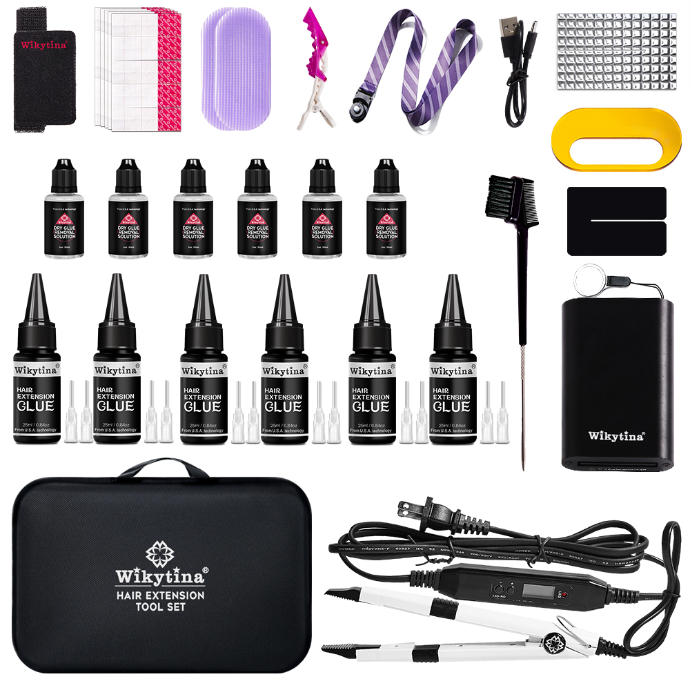 WIKYTINA プロフェッショナル UV ライトヘアエクステンションキット グルーリムーバーマシン付き 高品質サロンスタイリングツールセット ヘアエクステンション