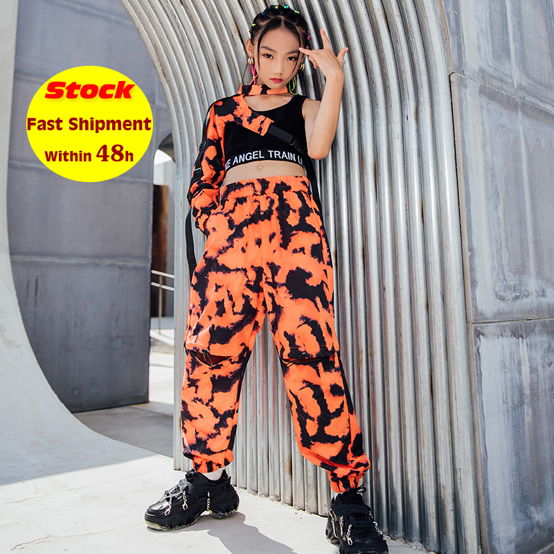 子供ヒップホップ衣装半袖トップス迷彩パンツ女の子ジャズパフォーマンス服ヒップホップダンス衣装ストリート BL6333