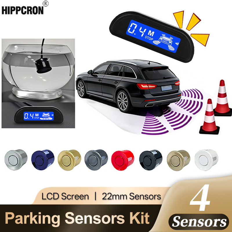 Hippcron 駐車センサーパーキングキット LED ディスプレイ 22 ミリメートル 4 センサーバックライトリバースバックアップレーダー監視システム 8 色
