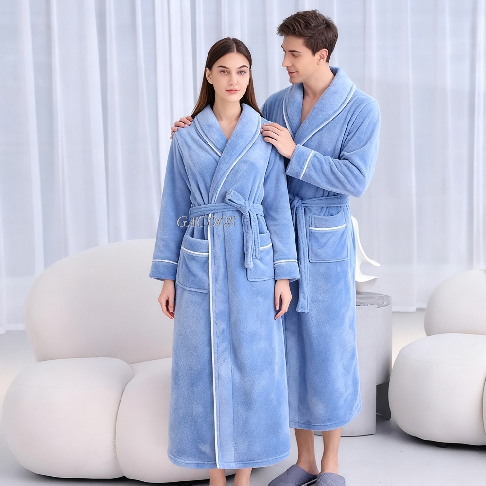 ナイトドレス女性バスローブフランネルローブ女性の冬のスーパーロングパジャマ豪華なバスローブ長袖暖かいバスローブ男性服