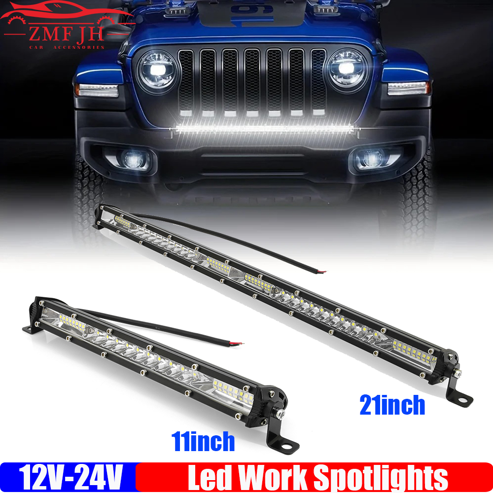 ZMFJH 11 "21" スリムスポットフラッド LED バーオフロード 12V 24V LED ライトバー/ワークライト車 4x4 トラック ATV SUV ボート LED ライトバー