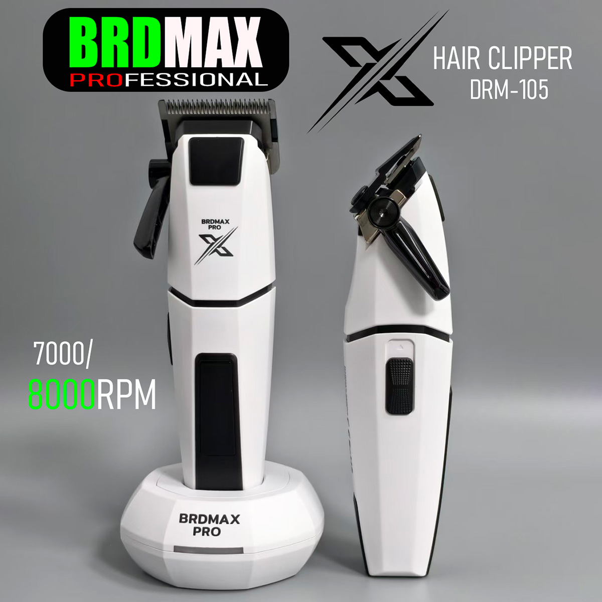 BRDMAX プロプロフェッショナル DRM105 バリカン 8000RPM サイレントモーター理髪ヘアトリマー男性サロン電動ヘアカット機