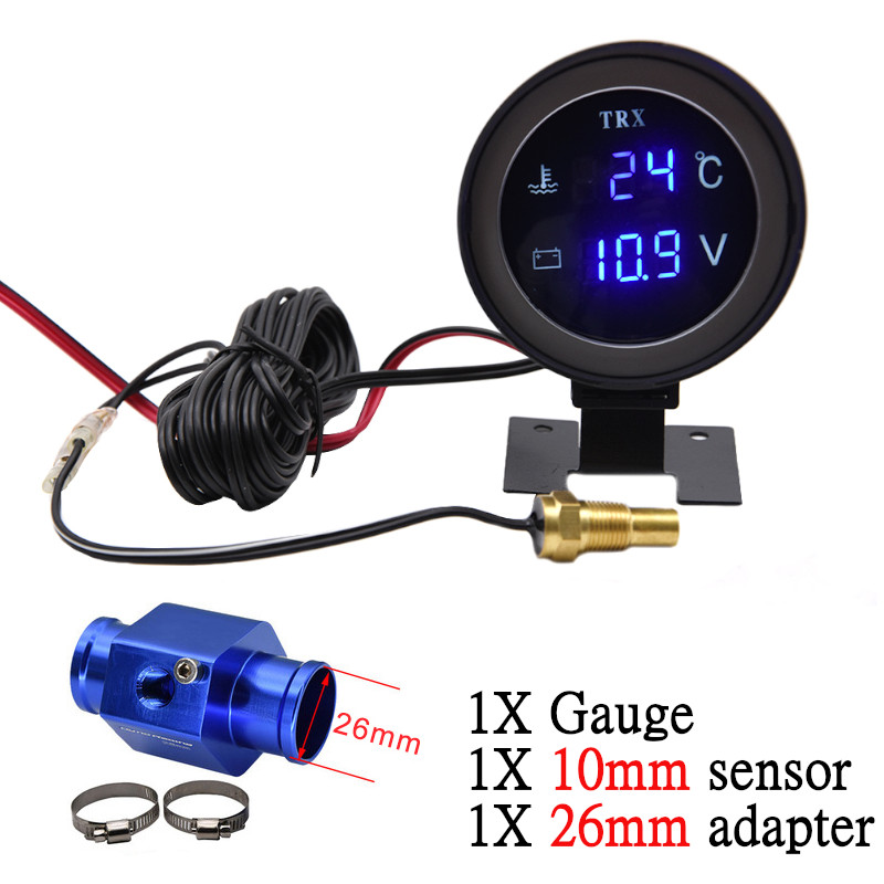 ユニバーサル 2 IN 1 車ラウンド液晶デジタル水温計水温ジョイントパイプセンサー 10 ミリメートルアダプタ電圧計 12 V/24 V