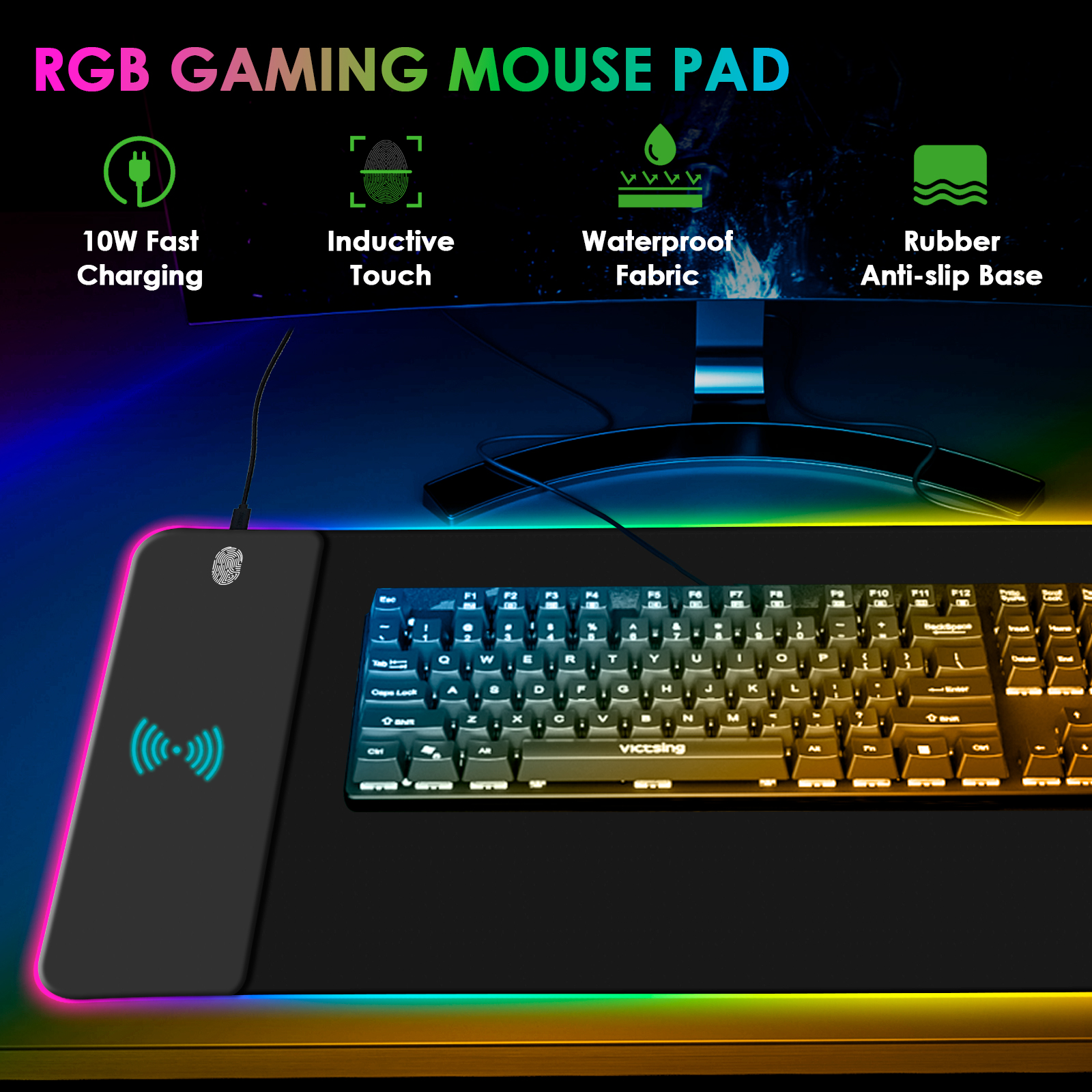 ワイヤレス充電 RGB マウスパッドゲーミング LED マウスパッド 10 ライトモード付き特大 XXL フルノンスリップデスクパッドマットキーボード用