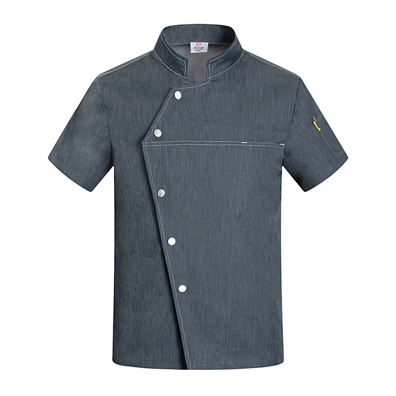 グレー半袖シェフジャケットシェフ制服男性女性キッチンレストラン制服シャツ夏のコックコートウェイター服