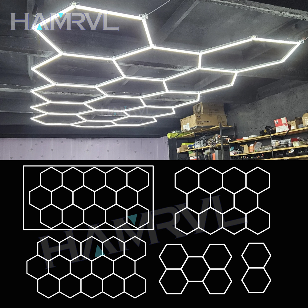 ガレージライト六角ランプ 110-240V LED チューブハニカム理髪店天井照明ワークショップ 4S カーショー車体修理ジム