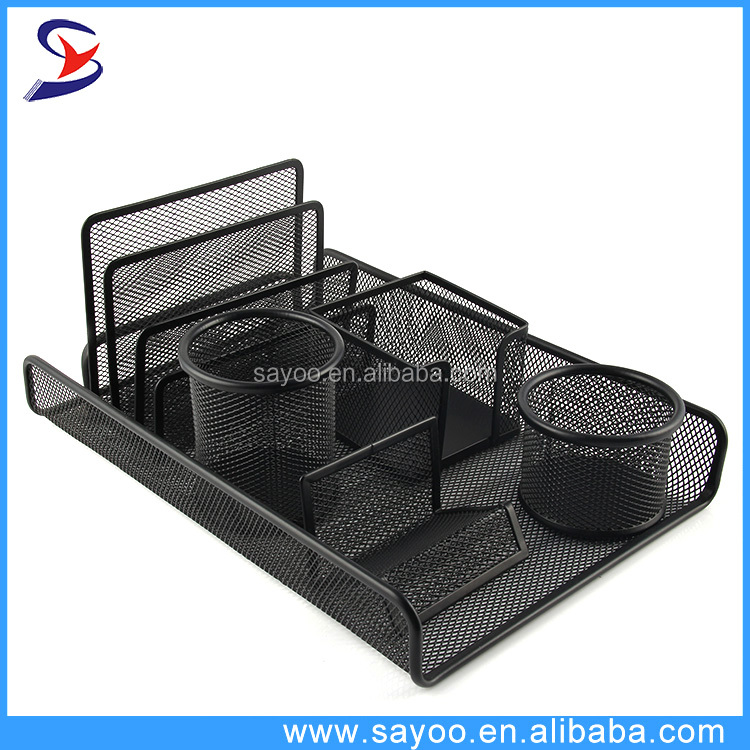 Hot Selling 6pcs Desk Organizer Set Metal Mesh Multi Function Pen Holder Desk Set