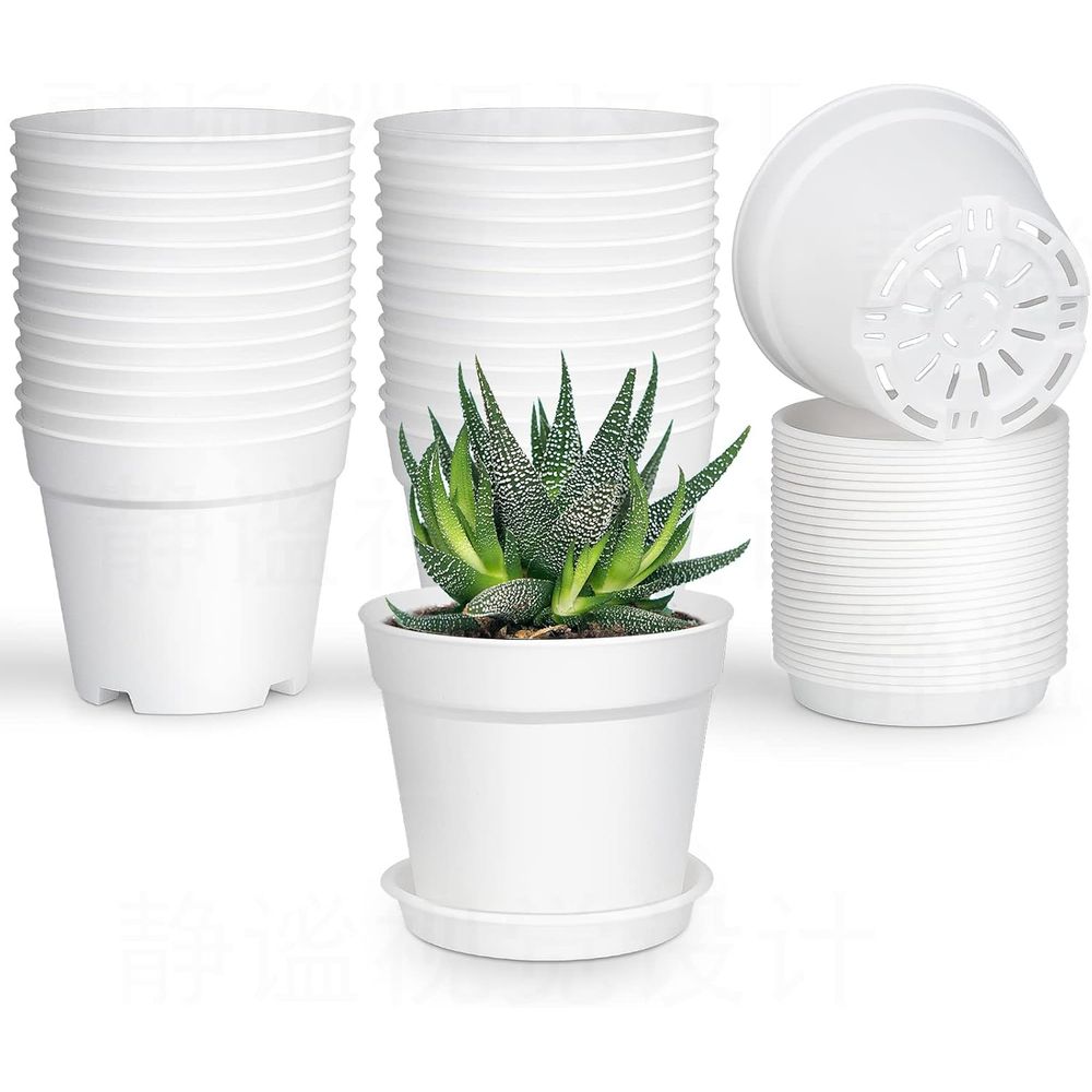 28 Pack 4 inch Small Plant Pots, Plastic Planters with Drainage Holes and Saucers, Lowers Plants, Succulents, Seed Starting Pots