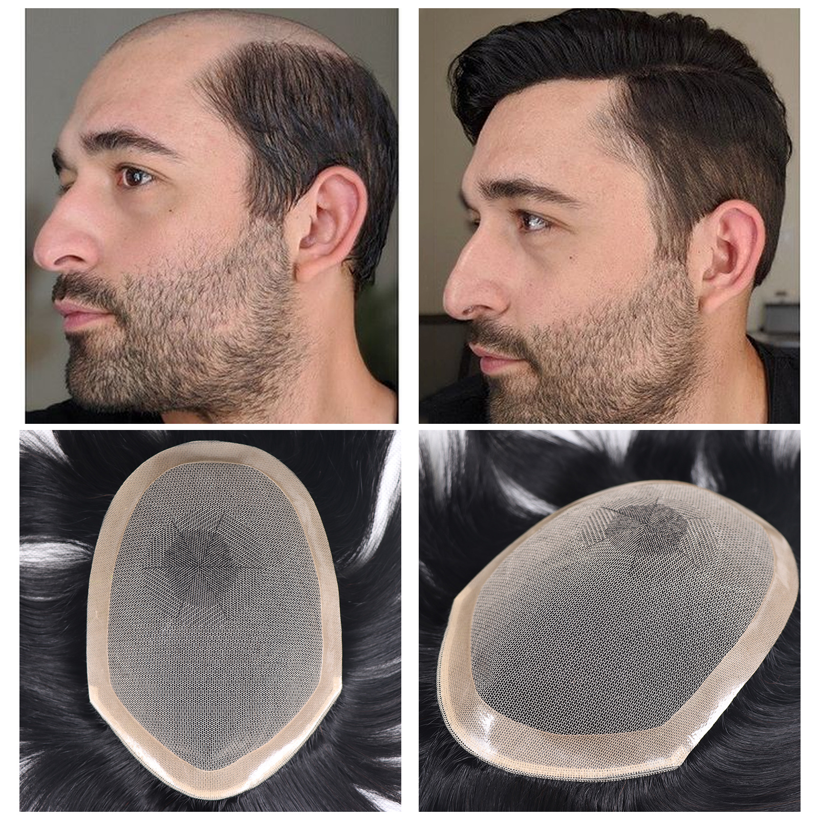 人毛男性かつら男性用レース Pu ベース男かつら 6 "ショートストレート人毛メンズウィッグ交換システムヘアピース