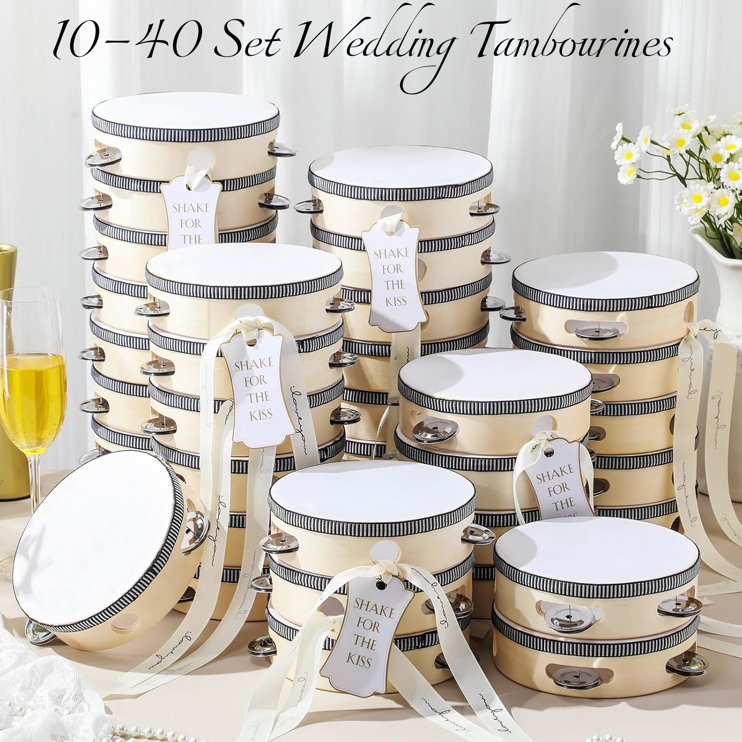 10-40 セット結婚式タンバリン大人用ハンドドラムノイズメーカー楽器タンバリン教会パーティーの記念品 4/6/8 インチ