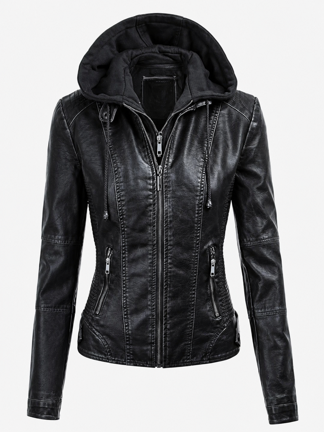 2026 New Women's Hooded Pu Jacket Motorcycle Jacket Retro Jacket Punk Style Jacket Spring and Autumn Season Jacket Holiday Gift for Women
