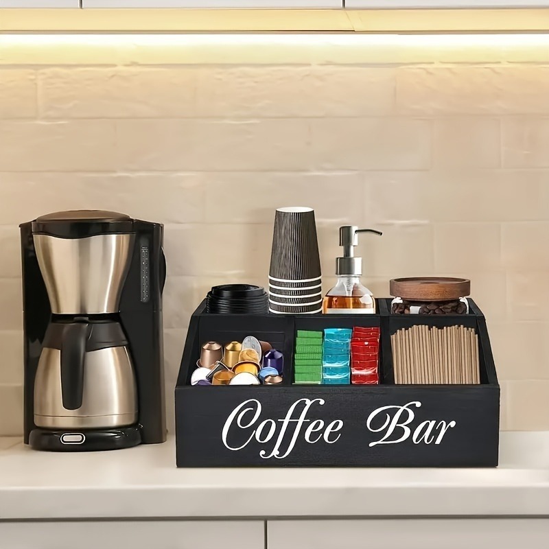 1 個木製コーヒー収納ボックスカウンタートップスパイスオーガナイザー多目的コーヒーバーキャビネットキッチンカウンター収納ボックス