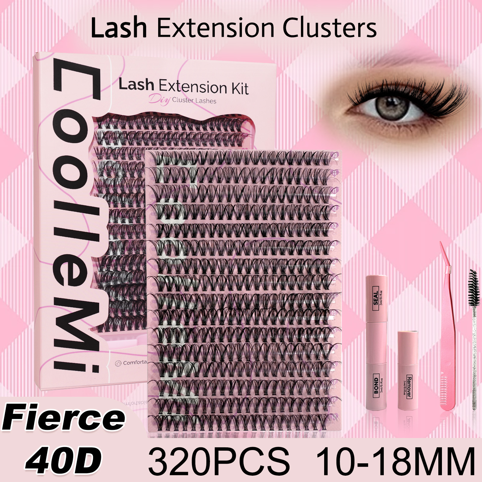 320 個 DIY ラッシュキット Fierce 40D | D カール デンス マンガ クラスター 10-18mm |ボンドシール付き極薄バンド個別クラスターラッシュ |快適ホームセルフアプリセット