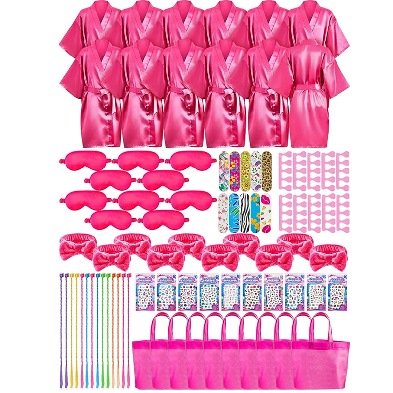 92個 スパパーティーの記念品 女の子用 パジャマパーティー用品 子供用 サテンローブ お泊り用 ギフトバッグ付き 女の子用 子供の誕生日プレゼント
