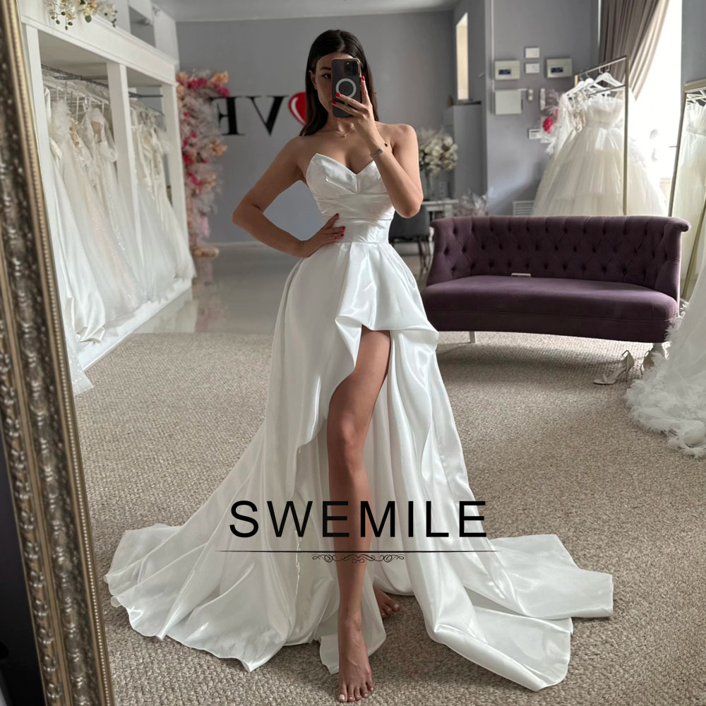 SWEMILE モダン高低のウェディングドレス女性の恋人ノースリーブプリーツローブ・ド・ソワレドロップシッピングプラスカスタマイズ