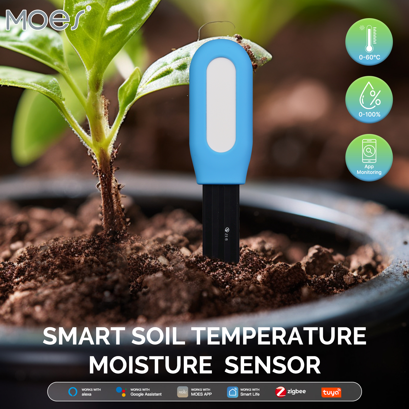 MOES スマート ZigBee 土壌温度計水分湿度センサー植物モニター検出器ガーデンオートメーション灌漑