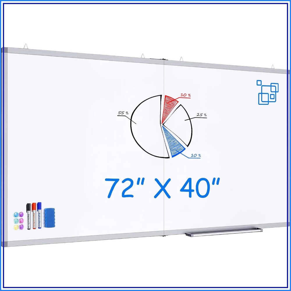 72x40cm マグネット式ホワイトボード、壁掛け式、ペンホルダー付き、折りたたみ式、オフィスや教室に最適