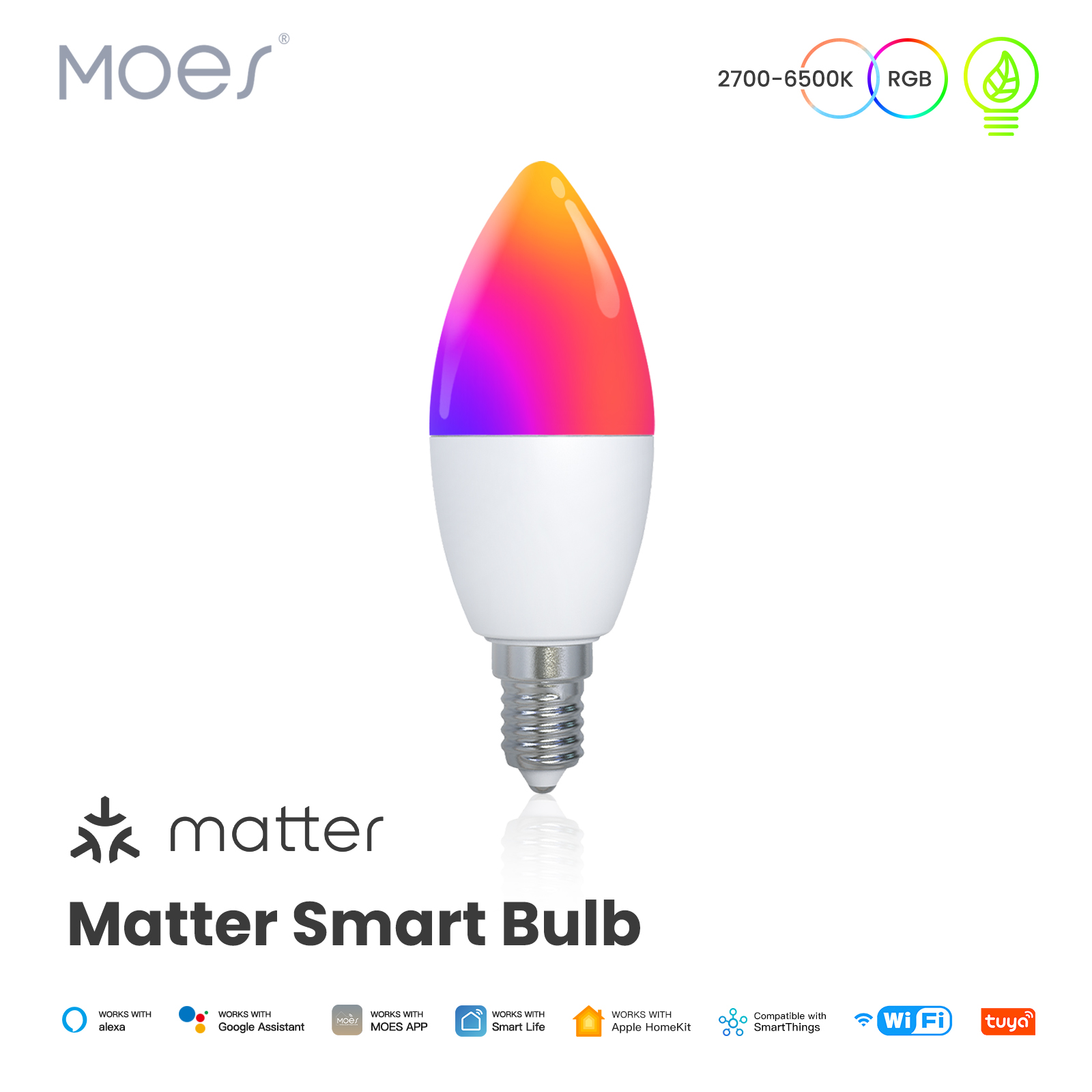 MOES Tuya Matter WiFi スマート電球調光可能な Led ライト 1600 万 RGB 色 E14 キャンドルランプ音声制御 Alexa Google ホーム