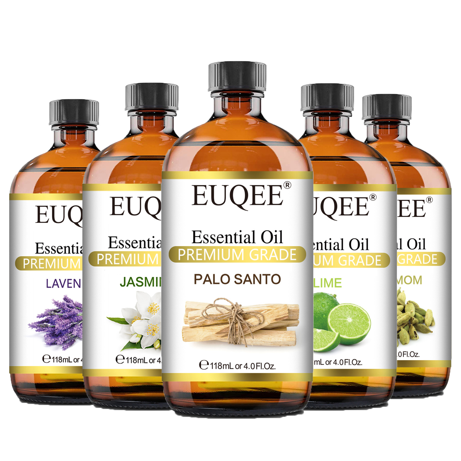 EUQEE 118 ミリリットル植物エッセンシャルオイルディフューザー用パロサントカルダモンブルータンジーナツメグマジョラムラベンダーバニラローズアロマオイル