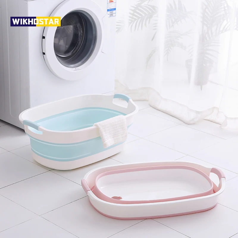 WIKHOSTAR ポータブルベビーシャワー浴槽折りたたみ洗濯槽ポータブルペット浴槽安全セキュリティバスアクセサリー収納バスケット
