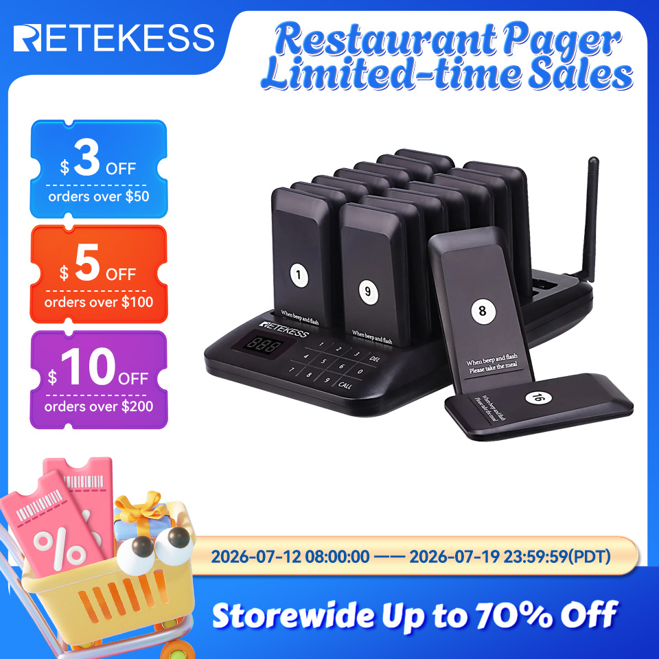RETEKESS TD157 ワイヤレスレストラン用ページャー呼び出しシステムコースターブザービーパー受信機（フードトラック、ファストフード店、カフェ、バー向け）