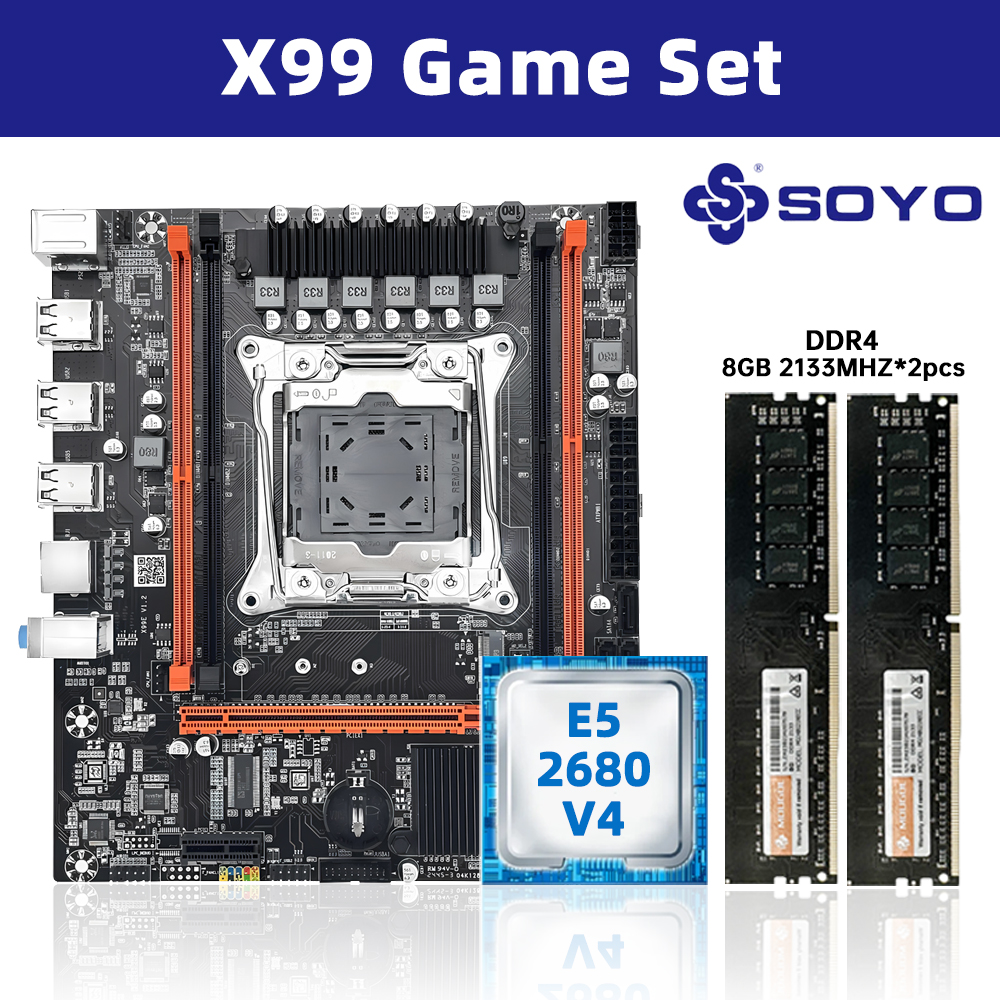 SOYO X99 マザーボード セット キット Intel LGA2011-3 Xeon E5 2680 V4 および DDR4 16GB (2*8GB) 2133MHz デュアル チャネル RAM M.2 NVME