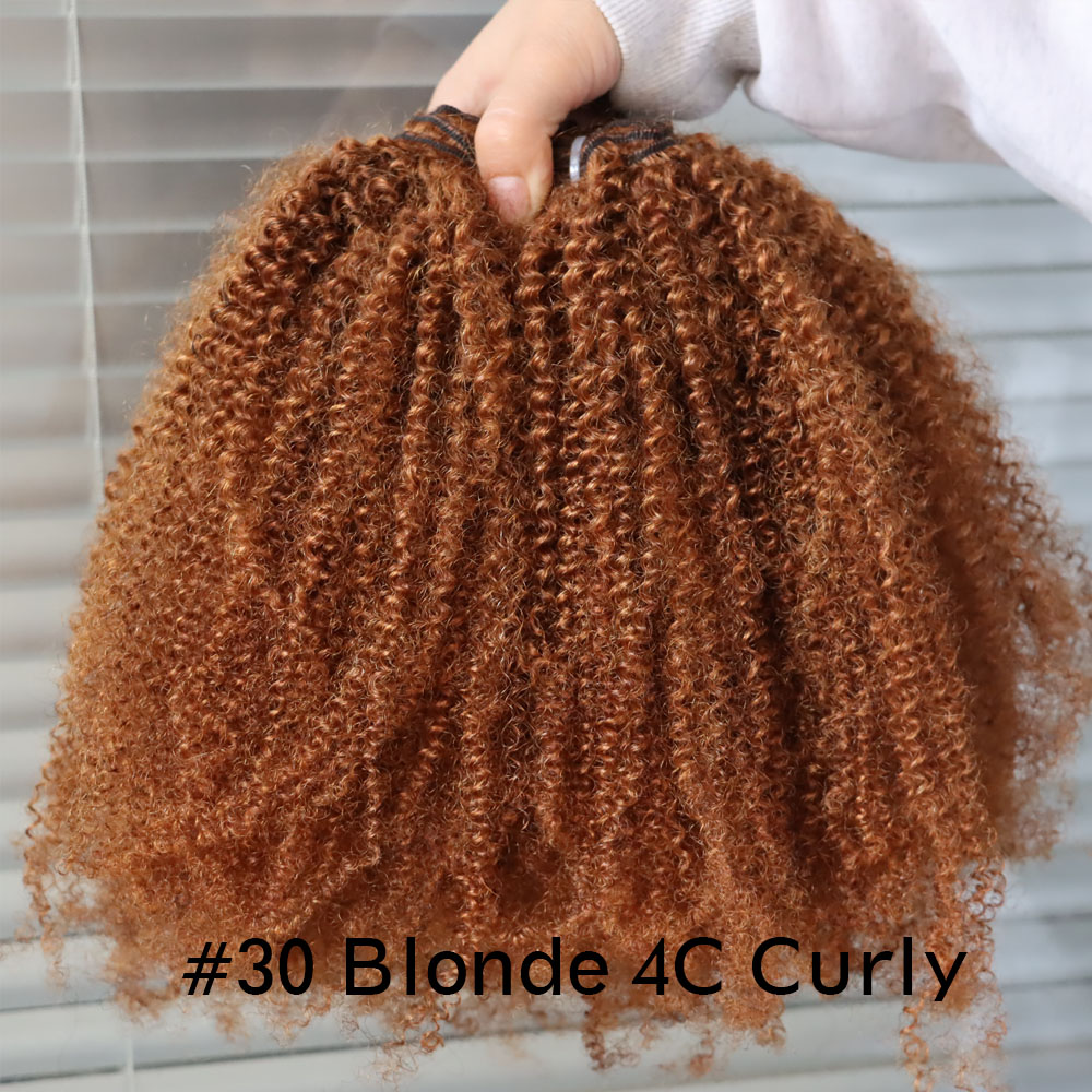 #30 Blonde Virgin Remy Human Hair Bundles 4C Afro Kinky Curly Brown #4 100gram Human Hair Weft Weaving for African Black Women