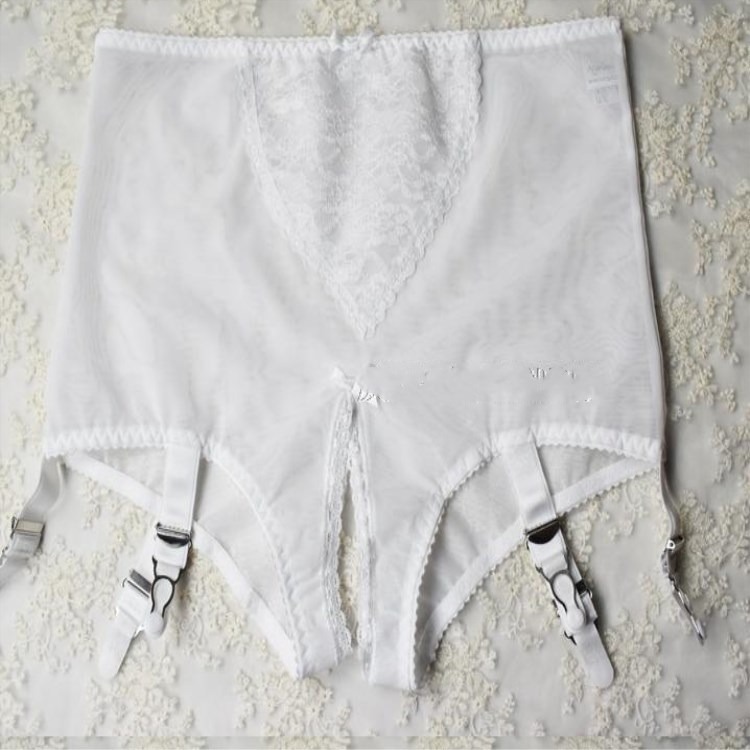 女性クロッチレスガーターパンティー花柄レースメッシュランジェリー6ストラップサスペンダーベルト(S~3XL)