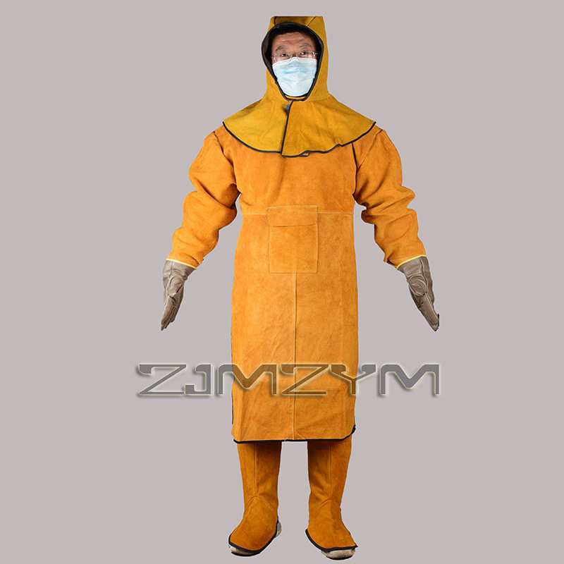 1 セット電気溶接服牛革スーツ、難燃性高温分割溶接保護溶接服、ヘッドバンド/手袋