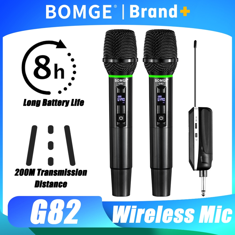 BOMGE ワイヤレスカラオケマイクシステム距離 200 メートル充電式リチウム電池レシーバー付きスピーカーステージ用 8 時間作業