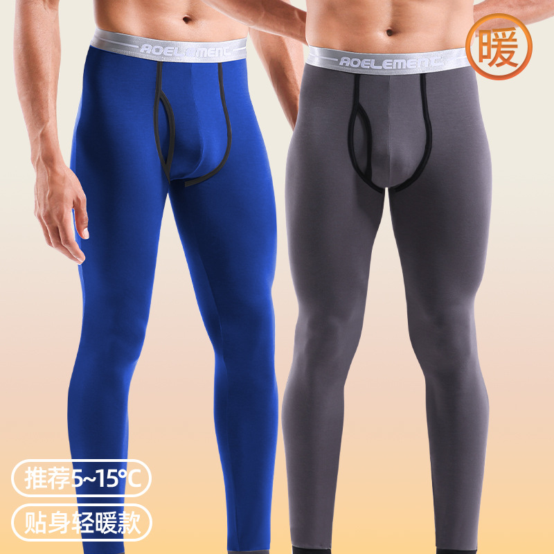 L-3XL フリース冬暖かいロングジョンズ男性フライオープンポーチ熱下着ボトムベースレイヤーパジャマ寒い天候ベースレイヤーレギンス