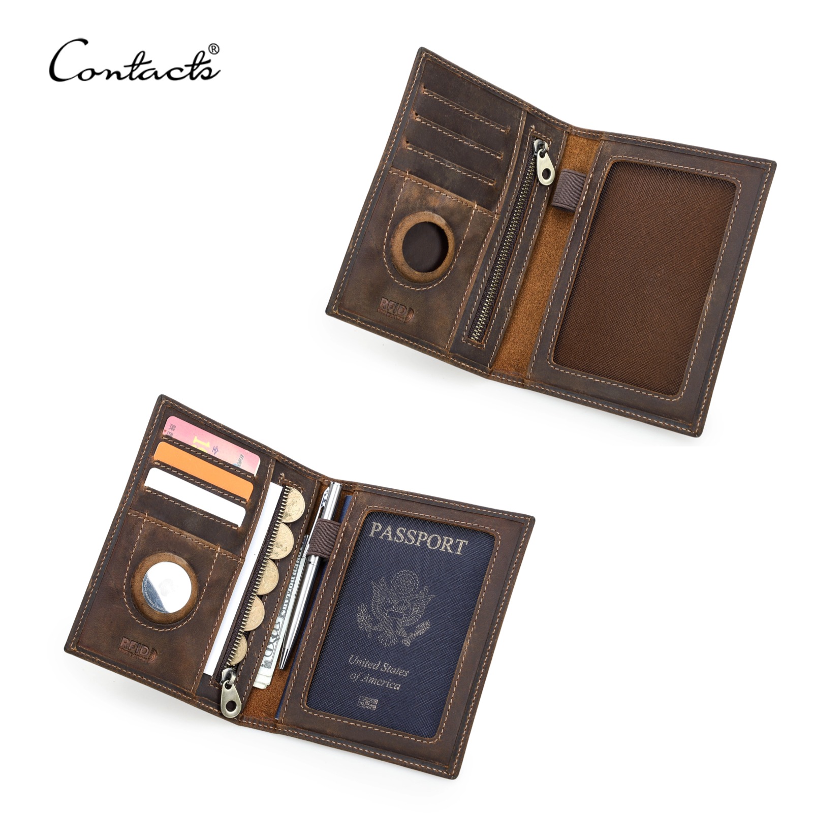 CONTACT'S 本革パスポート財布メンズファッション RFID クレジットカードホルダーマネーバッグ女性抗紛失旅行ギフト財布