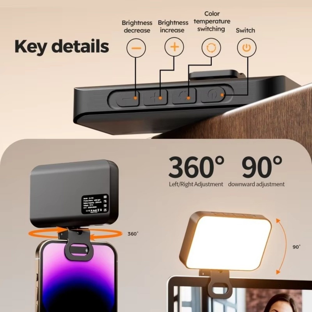 800/1000mAh LED 自撮りライト USB 充電式調整可能な明るさミニ自撮りライト 3 モードクリップリングフラッシュライトタブレット使用