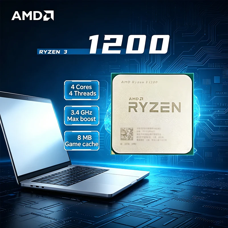 AMD Ryzen 3 1200 4 コア 4 スレッド 3.4 GHz ロック解除済みデスクトップ CPU (ゲーム用ソケット AM4 付き) - パッケージなし