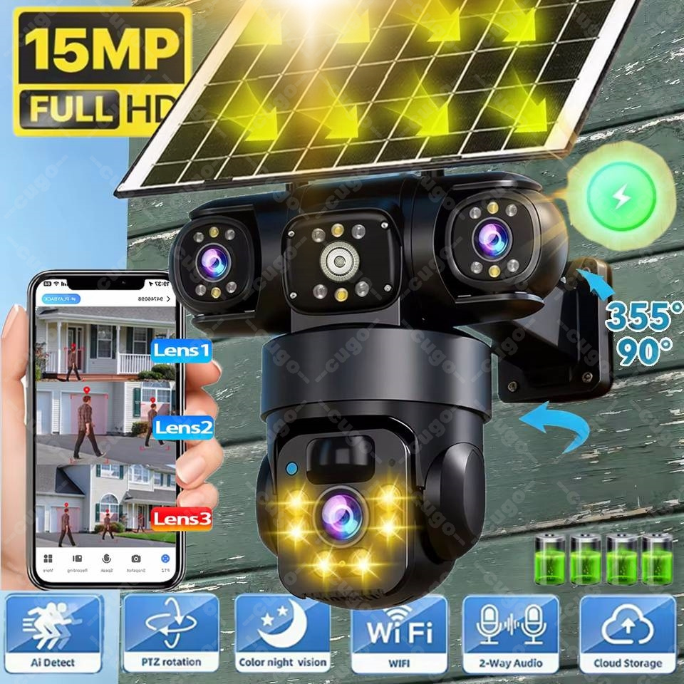 8K HD ソーラーセキュリティカメラ WiFi ワイヤレス屋外デュアルレンズソーラー IP カメラ PIR 人体検出ナイトビジョンバッテリー CCTV カメラ