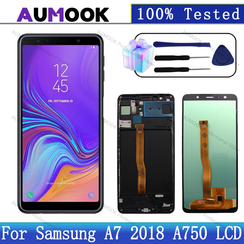 新しいテスト済み液晶サムスン A7 2018 ディスプレイ SM-A750F 液晶 A750G ディスプレイタッチスクリーンデジタイザサムスン A7 2018 液晶交換