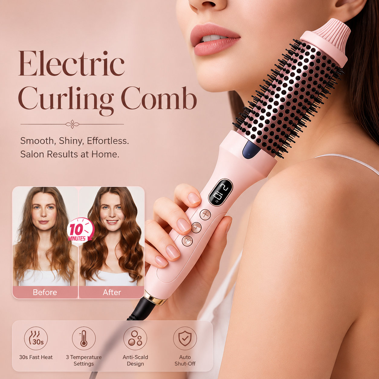 ふわふわコームストレートヘアカーリングとストレート両用カーリングブラシ PTC 加熱赤色光ヘアケアヘアアイロン