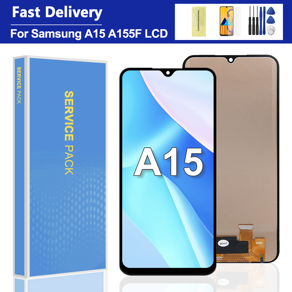 6.5インチテスト済みA15 4G SM-A155Fディスプレイスクリーン、Samsung A15 5G SM-A156B Lcdディスプレイデジタルタッチスクリーン用フレーム付き