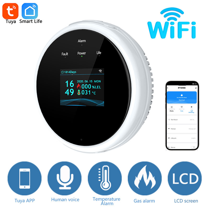 Tuya Wifi 天然ガス漏れ検知センサー スマート警報 ガス火災セキュリティ デジタル LED 温度表示 家庭用キッチン用