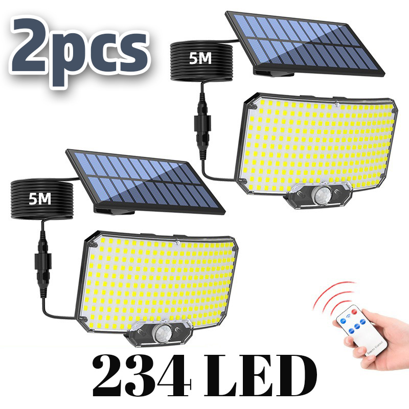 234LED ソーラー屋外照明モーションセンサー超高輝度リモート壁フラッドランプセキュリティ防水パティオガーデンガレージ 1 〜 2 個