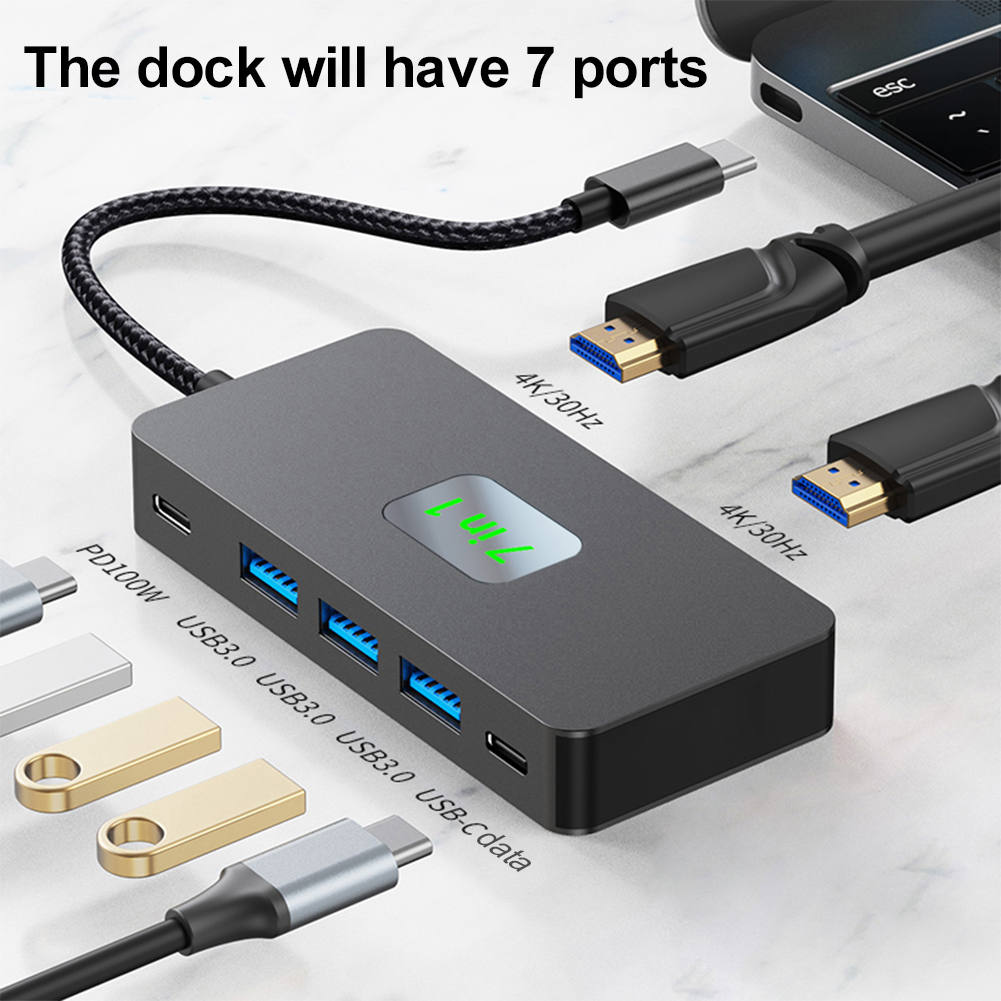 7 in 1 デュアル HDMI 互換 4K ドッキング ステーション (2 つの 4K HDMI 互換ポート付き) USB C ドック USB C ハブ (MacBook Pro XPS 用) Dell 用