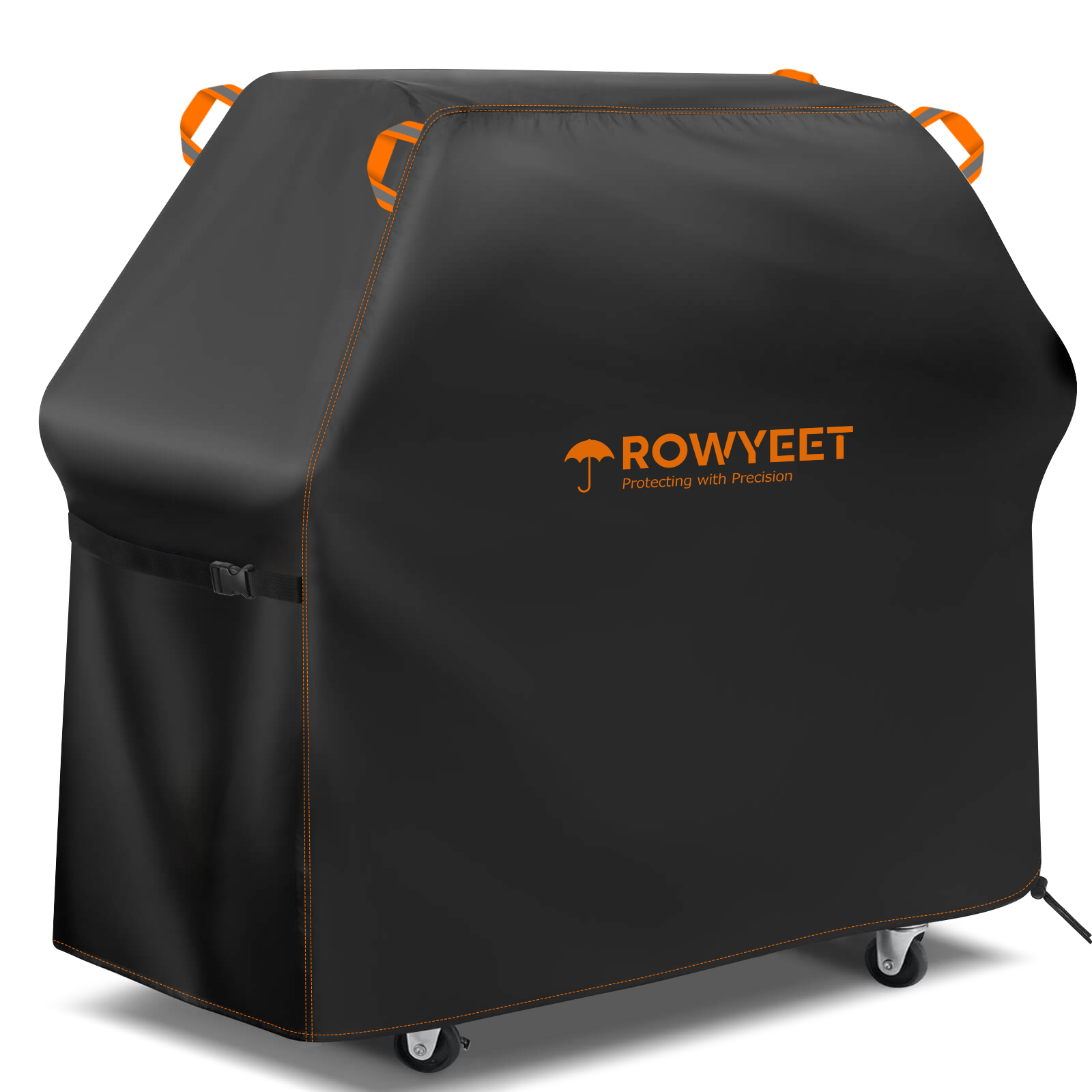 [Ry-210 オレンジライン バーベキューカバー] Rowyeet 屋外バーベキューグリルカバー、防水性と耐紫外線性ガスグリルカバー、調節可能な裾付き、Weber、Nexgrill、Expert Grillなどのブランドに適しています。