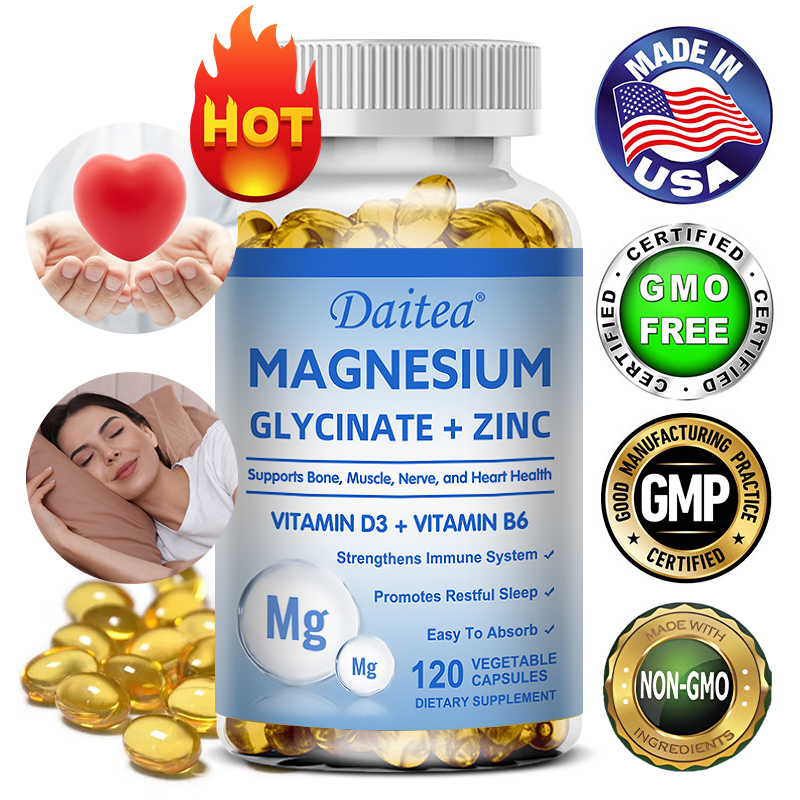 Daitea マグネシウムおよび亜鉛カプセル - 筋肉、神経、関節、心臓の健康をサポートするグリシン酸マグネシウムのサプリメント