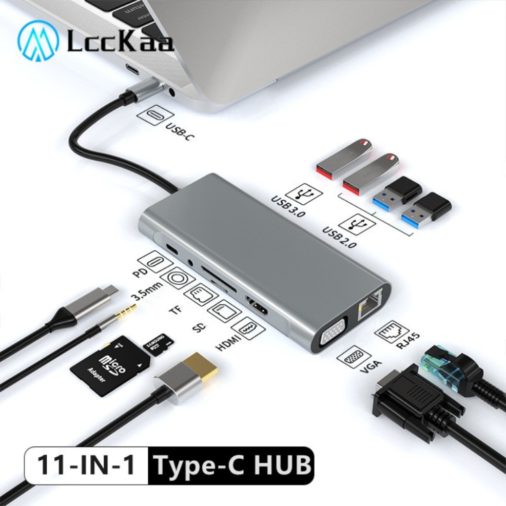11-In-1 USB C ハブドッキングステーション 4K タイプ C から HDMI ハブアダプタ USB-C から VGA RJ45 PD 100W USB ハブ PC コンピュータアクセサリー用
