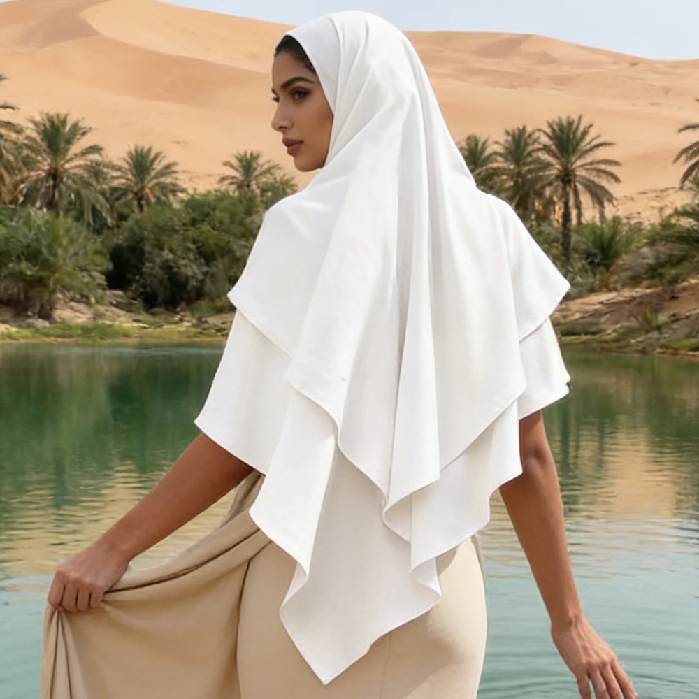 2 層 Khimar 女性イスラム教徒の祈りの衣服ラマダンイードフード付き Niqab イスラム服スカーフヒジャーブアラビアブルカローブアバヤアバヤ