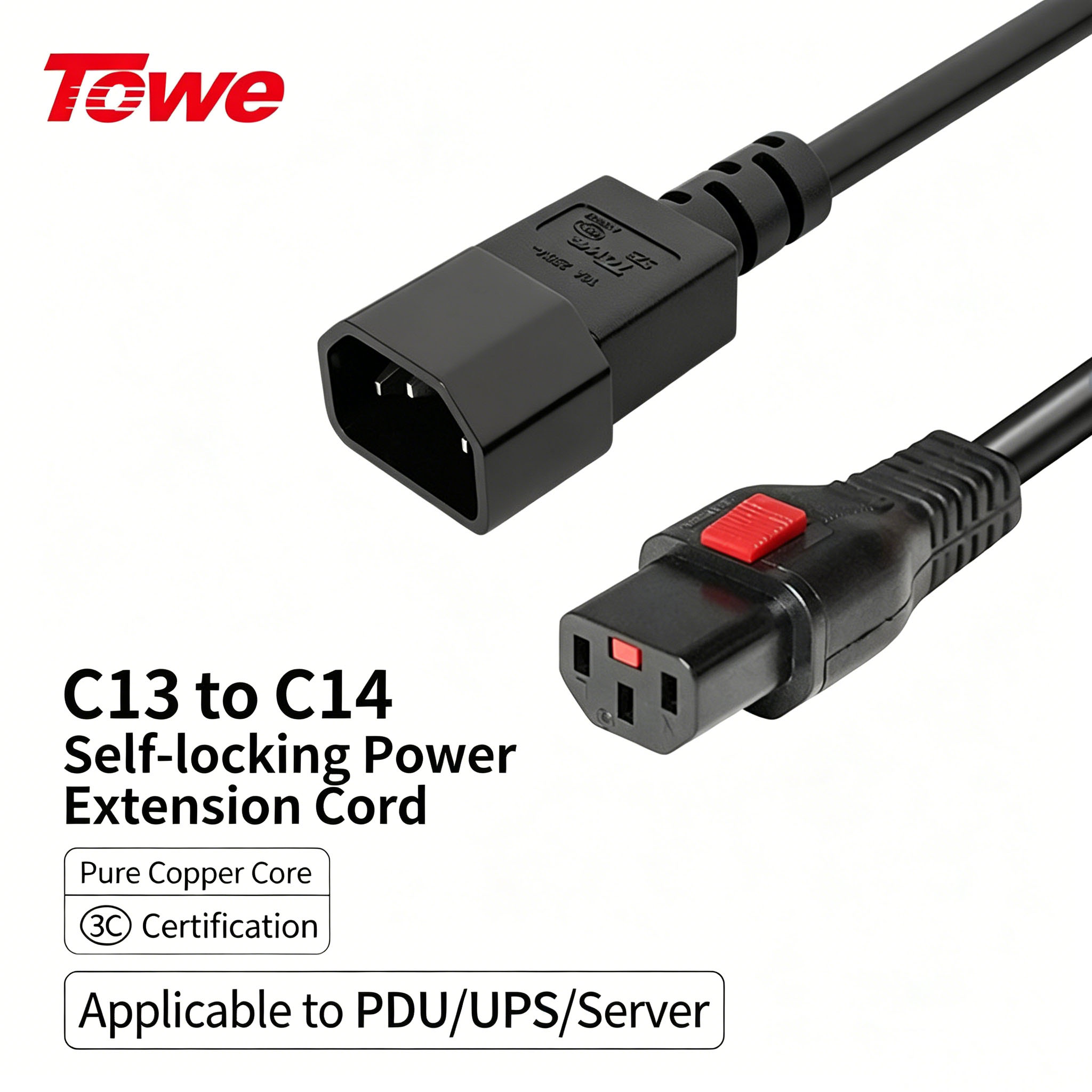 TOWE IEC C13 から C14 ロック電源コードセルフロック緩み防止ケーブル PDU UPS サーバースイッチコンピュータ電源ケーブル