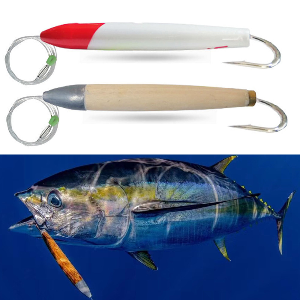 1pc トローリングマグロルアー 2.5 オンス 6.1 インチボート釣り木製杉プラグ海水フックマヒカジキワフービッグゲーム釣り