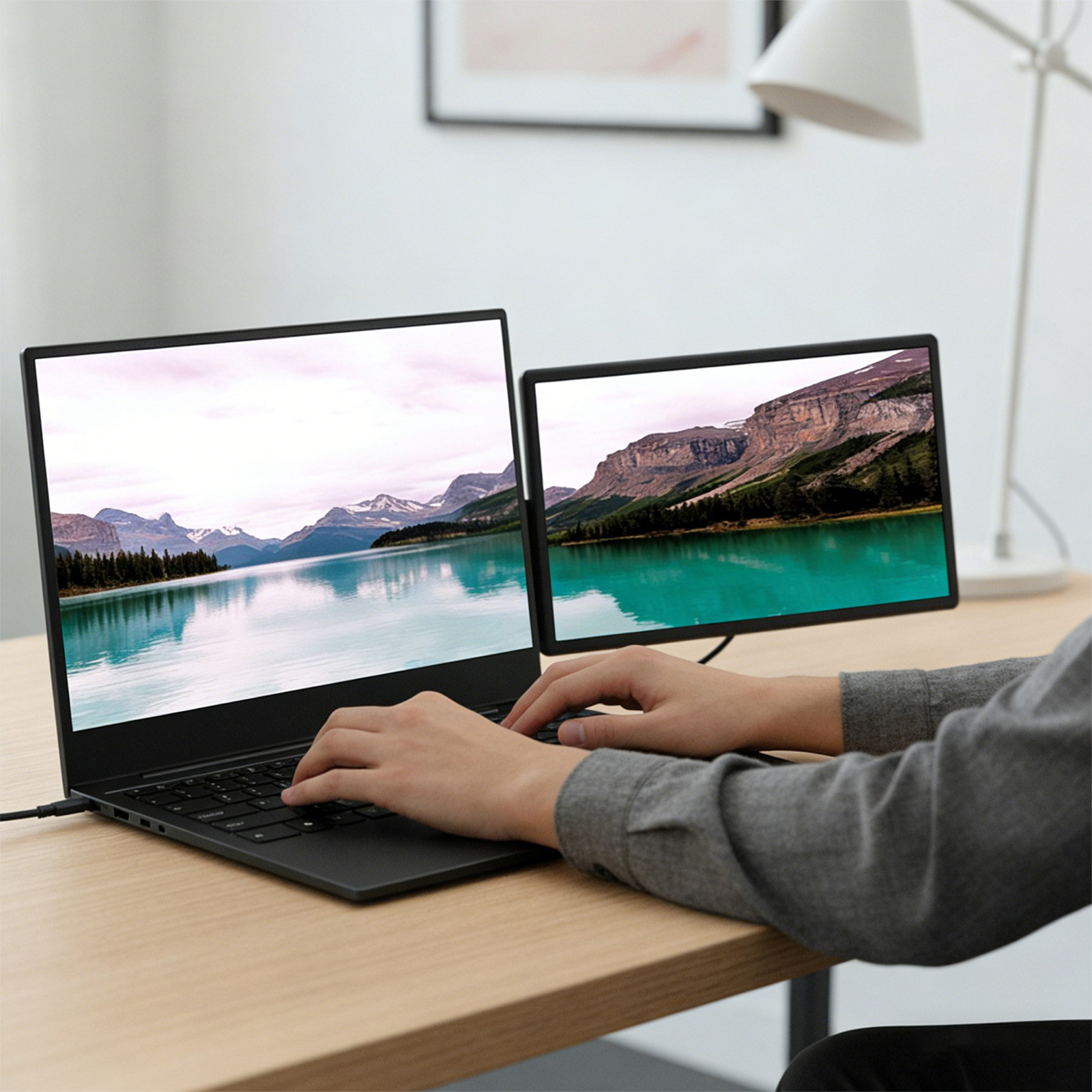 13.3インチポータブルFHD IPSディスプレイモニタープラグアンドプレイ回転式エクステンダースクリーンUSB-C/HDMI互換ノートブックアクセサリー用